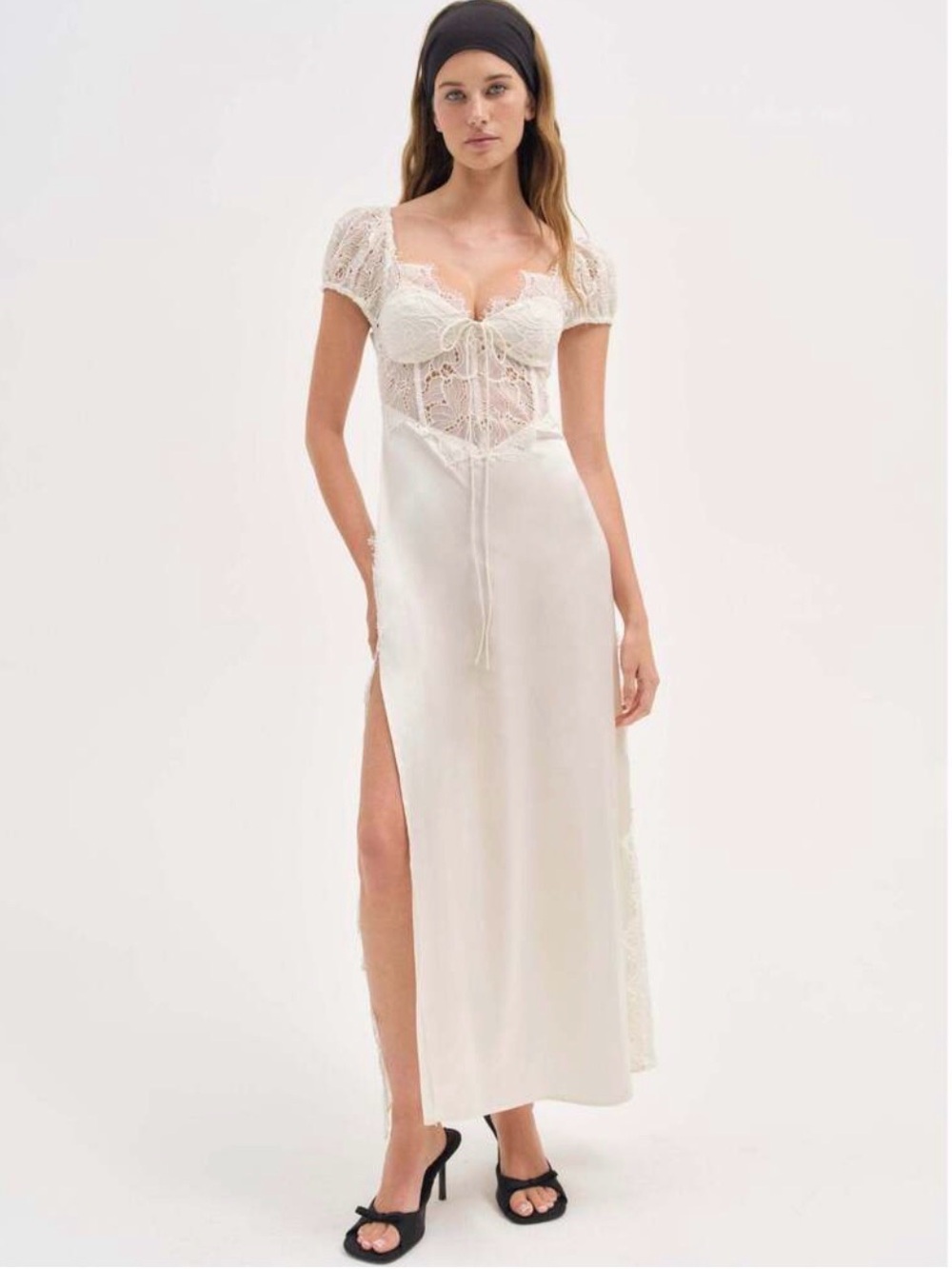 For Love & Lemons Ivory Lace-Detail Maxi Dress